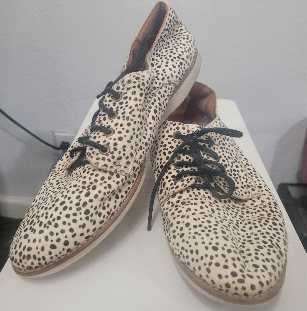 Rollie Derby  in Calf Hair Snow Leopard Print, Sz 40